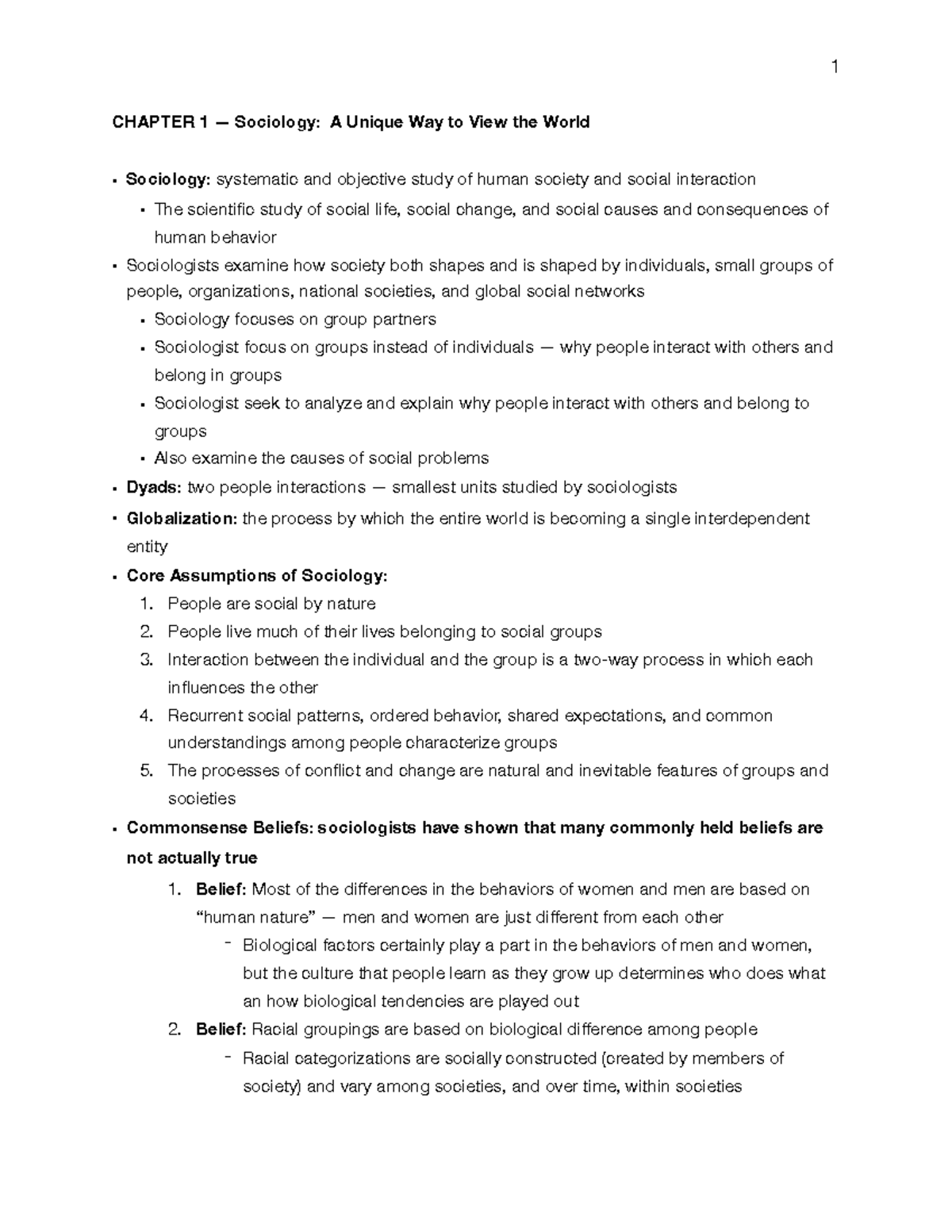 Socioligy Exam 1 Study Guide - CHAPTER 1 — Sociology: A Unique Way to ...