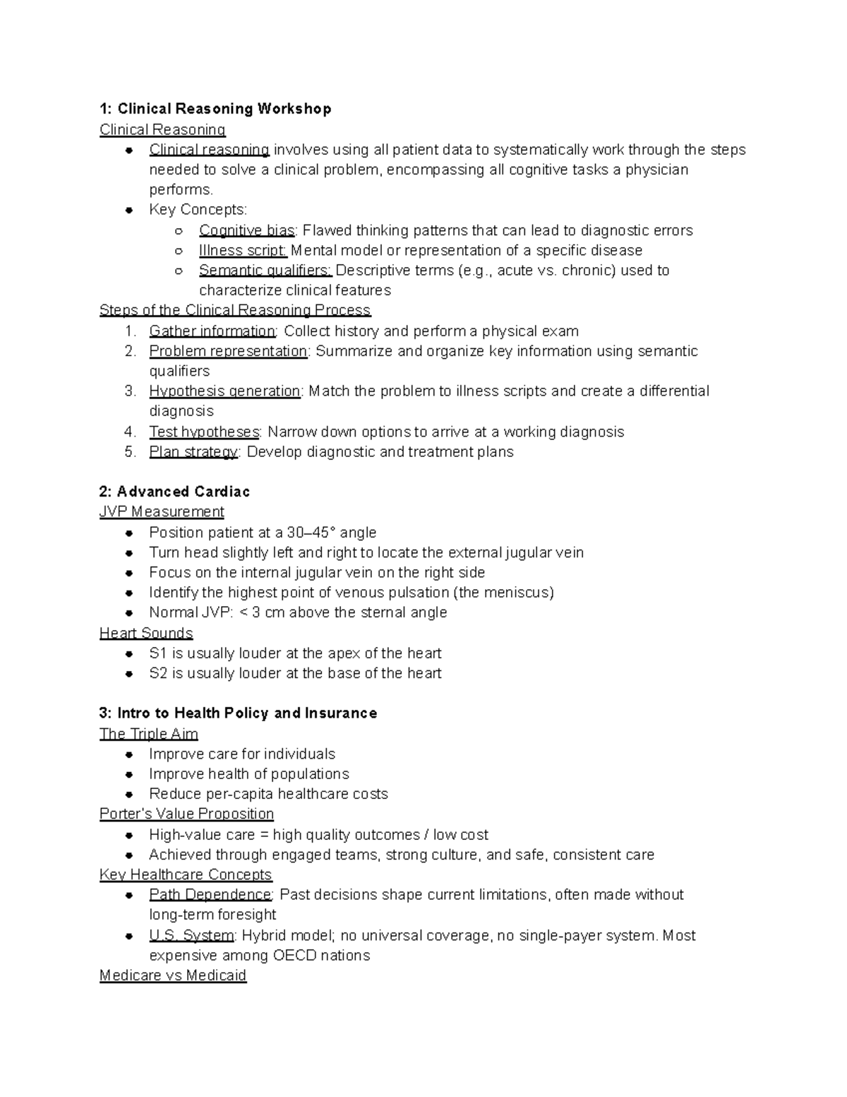 Doctoring 1 Exam 6 Notes: Key Healthcare Concepts and Clinical ...