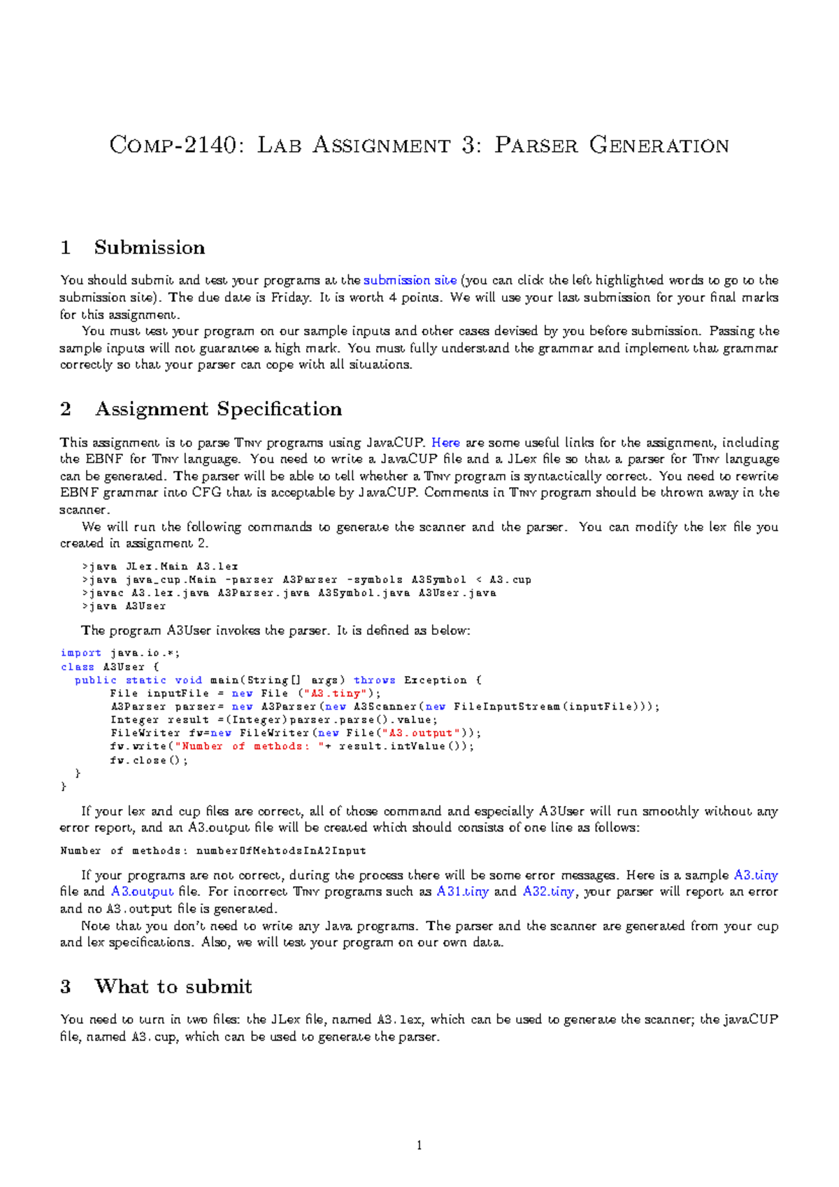 Lab Assignment 3: Parser Generation for Tiny Language (2140 A3) - Studocu