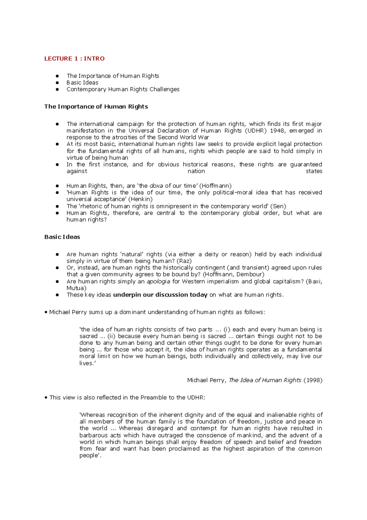 Lecture 1: Intro to Human Rights Principles & Global Challenges - Studocu