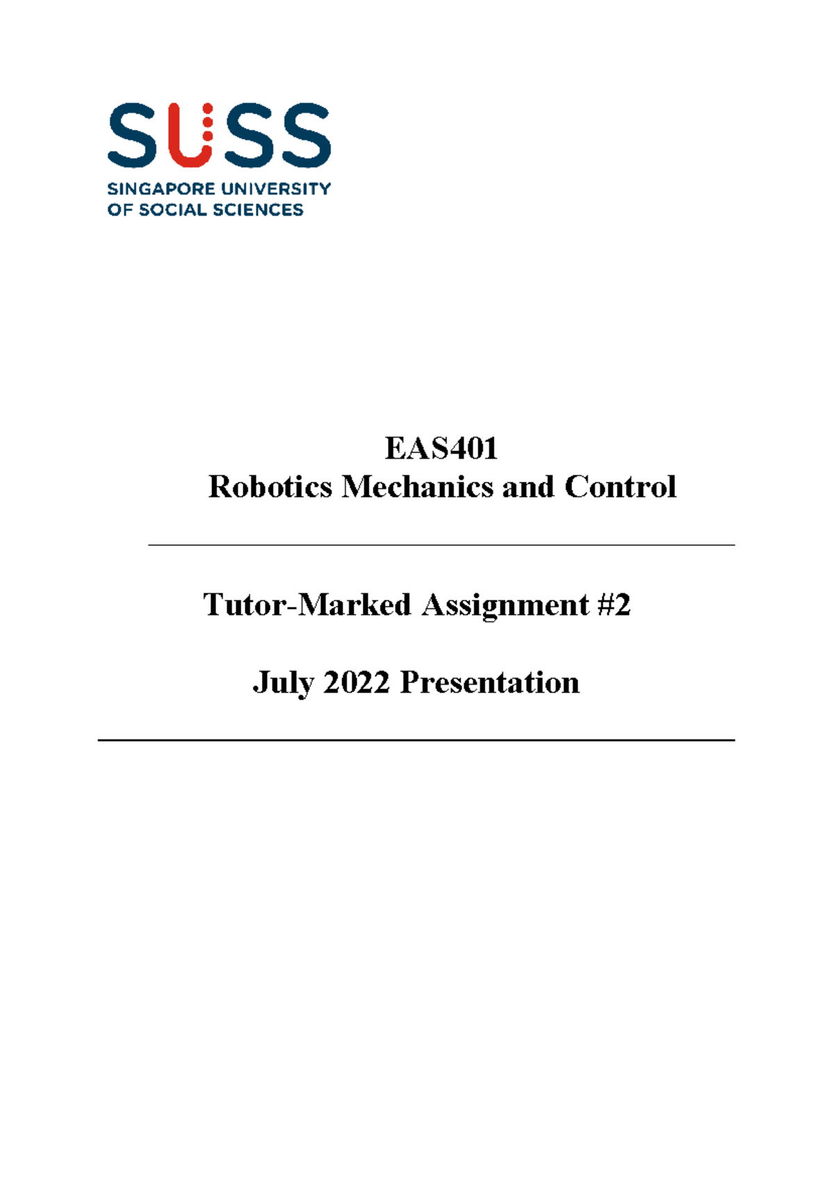 EAS401 TMA02 - Robotics Mechanics & Control Assignment (July 2022 ...