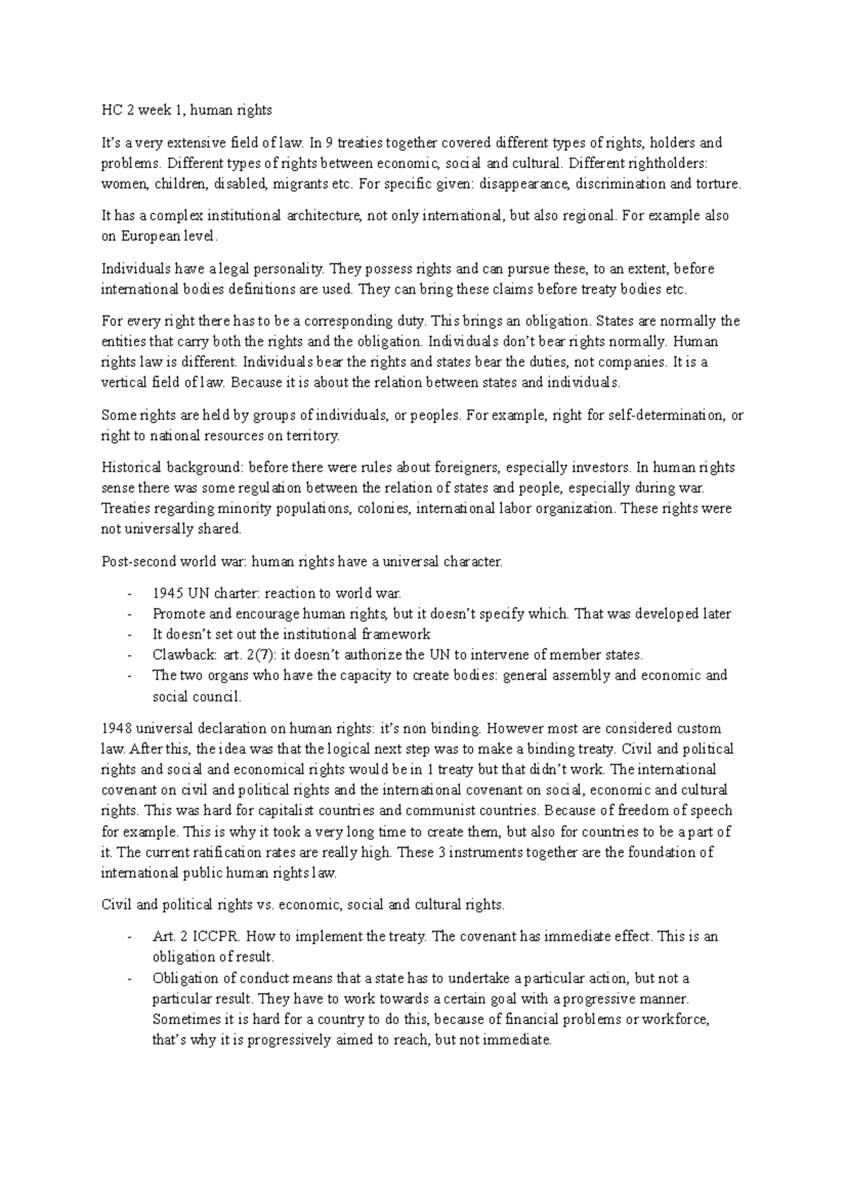 HC 2 Week 1 - Overview of Human Rights Law and Its Framework - Studeersnel