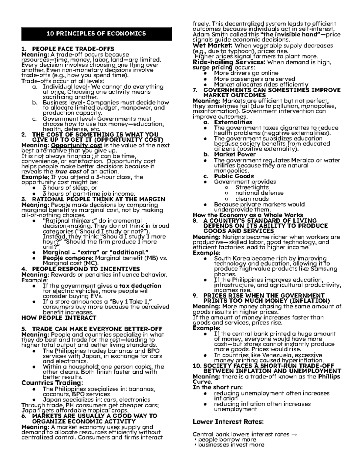 10 Principles of Economics (ECO101) - Key Concepts Explained - Studocu