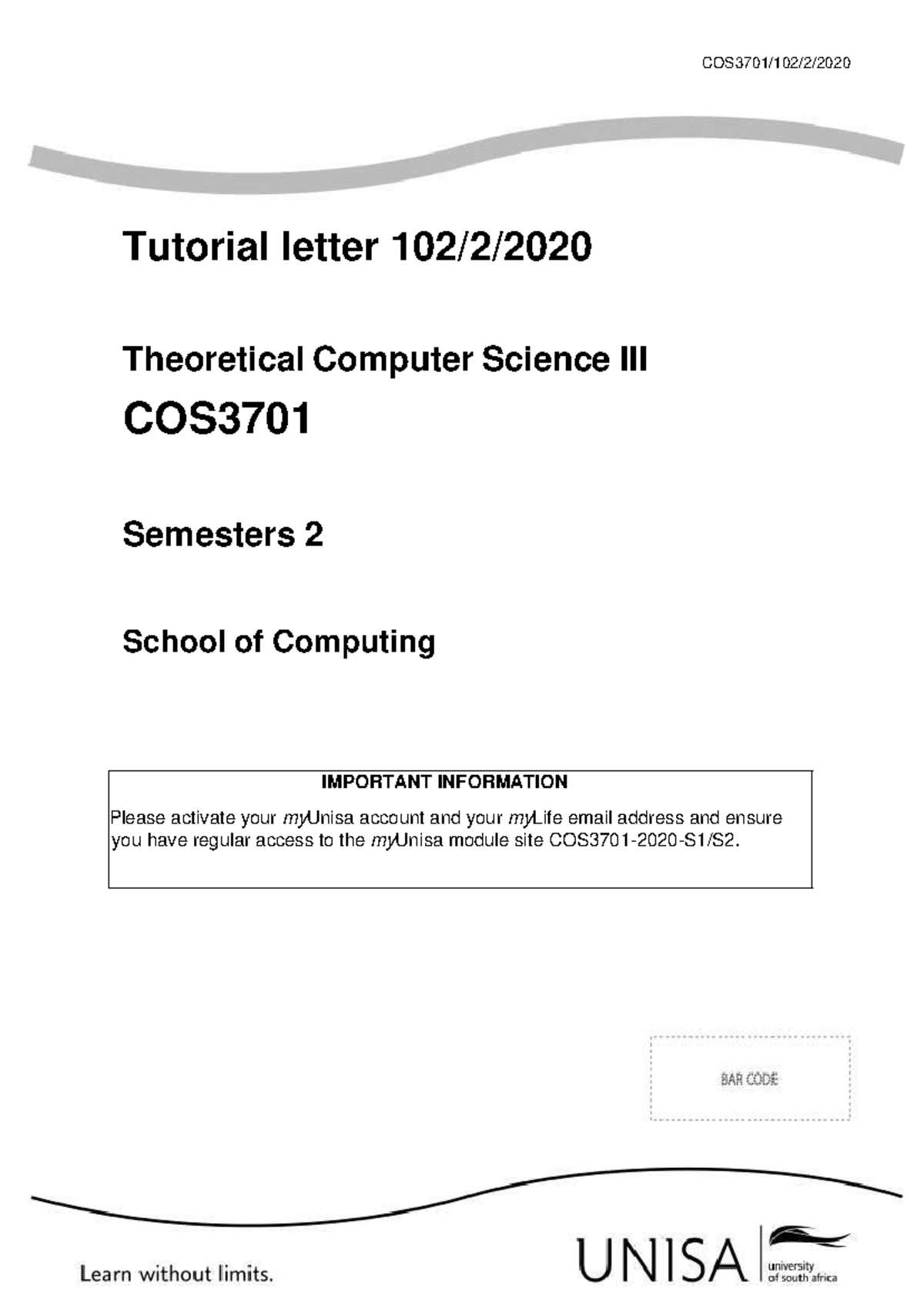COS3701 2020 2 102 - ASSIGNMENT QUESTIONS - COS 37 01/ 102 / 2 / 2020 ...