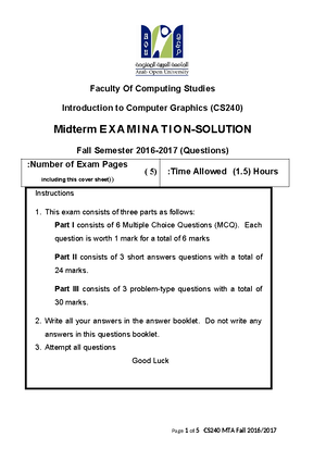 CS240 Computer Graphics Midterm Makeup Exam - Summer Semester 2017-2018 ...