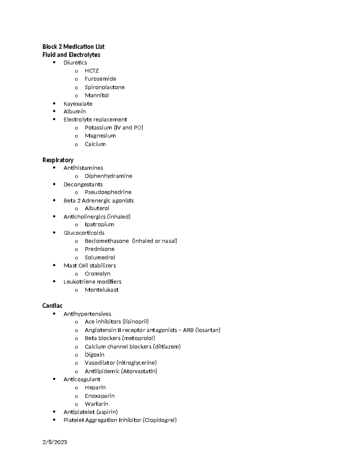 Block 2 Medication List - updated 2023 - Block 2 Medication List Fluid ...
