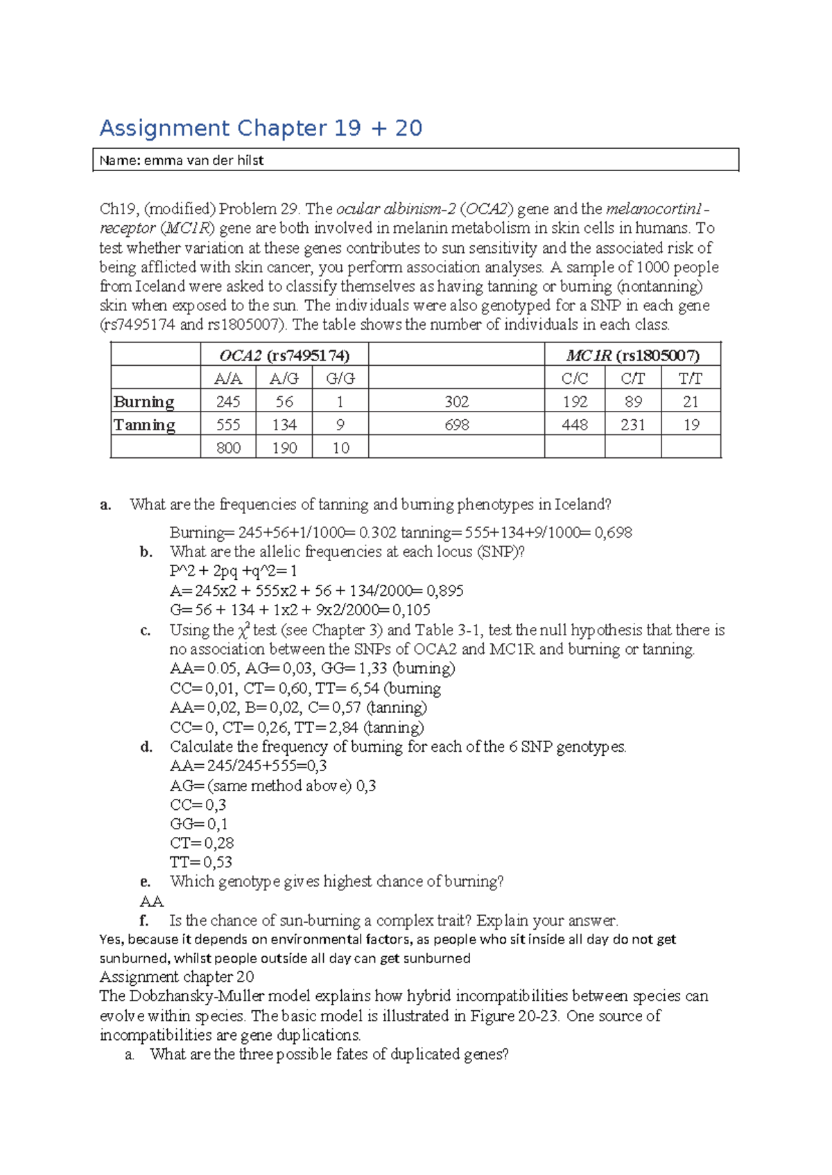 Assignment Notes on Chapter 19 & 20: OCA2 & MC1R Genes Analysis ...