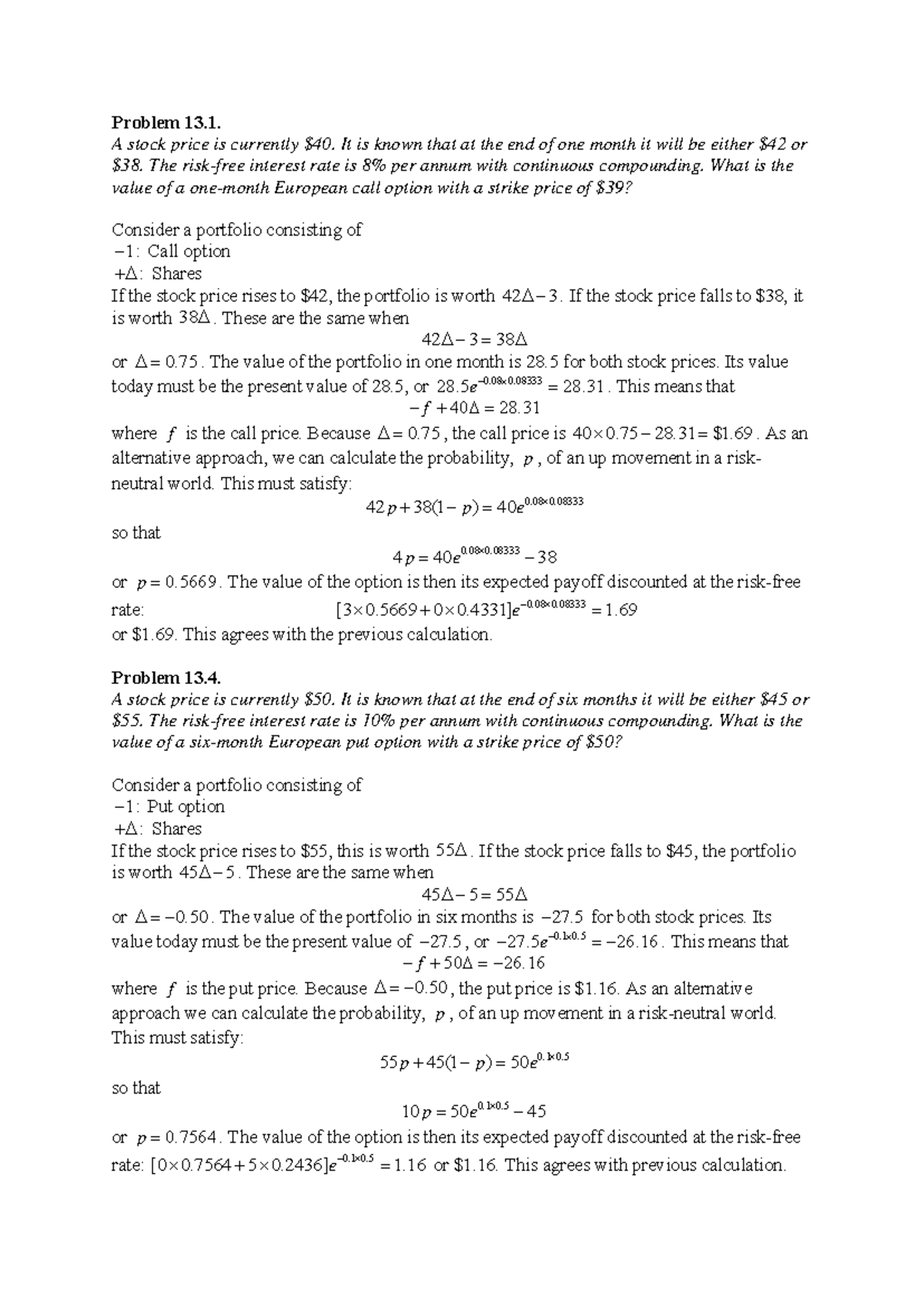 Binomial Trees Tutorial 8: European Call & Put Option Valuation - Studocu