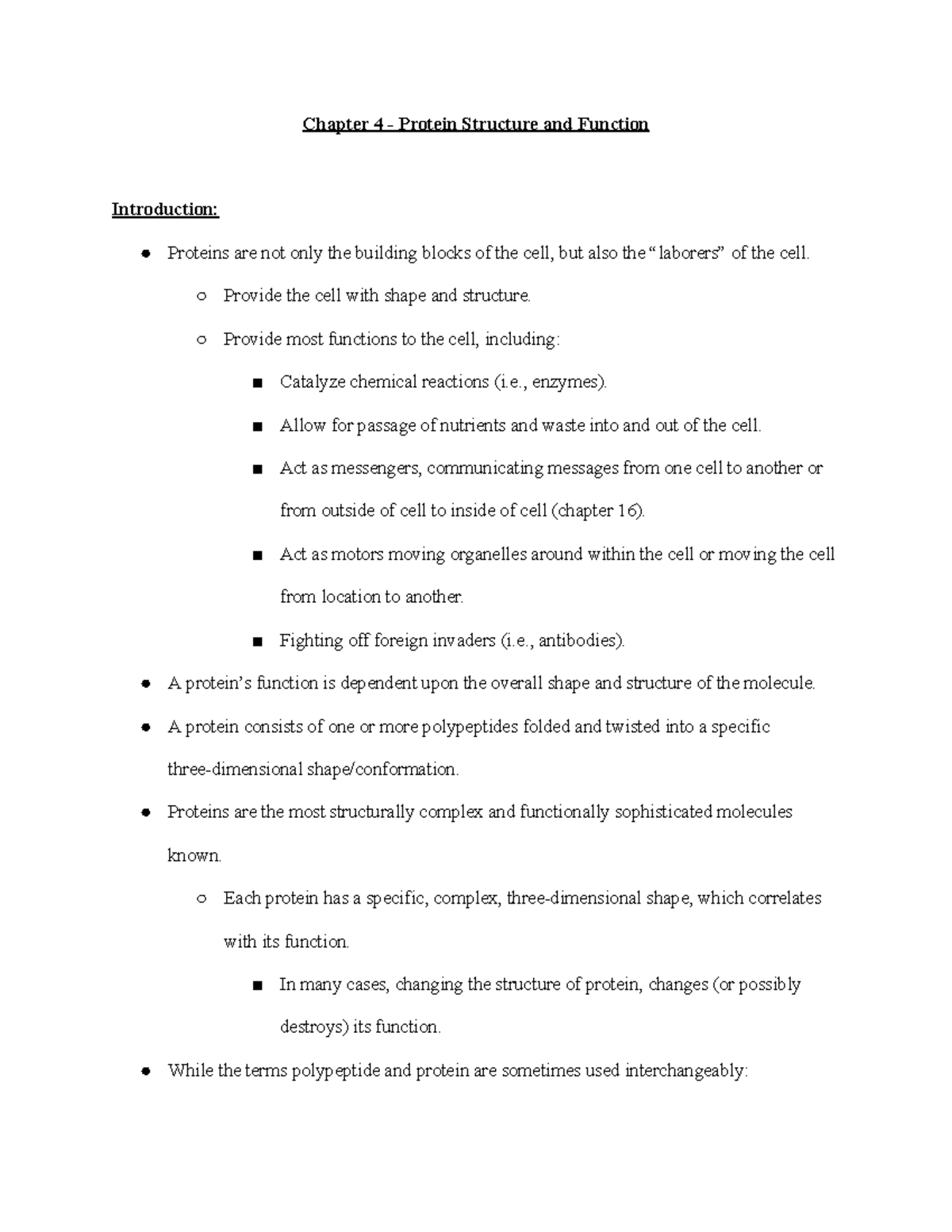 Chapter 4 Cell Biology T1 - Chapter 4 - Protein Structure and Function ...