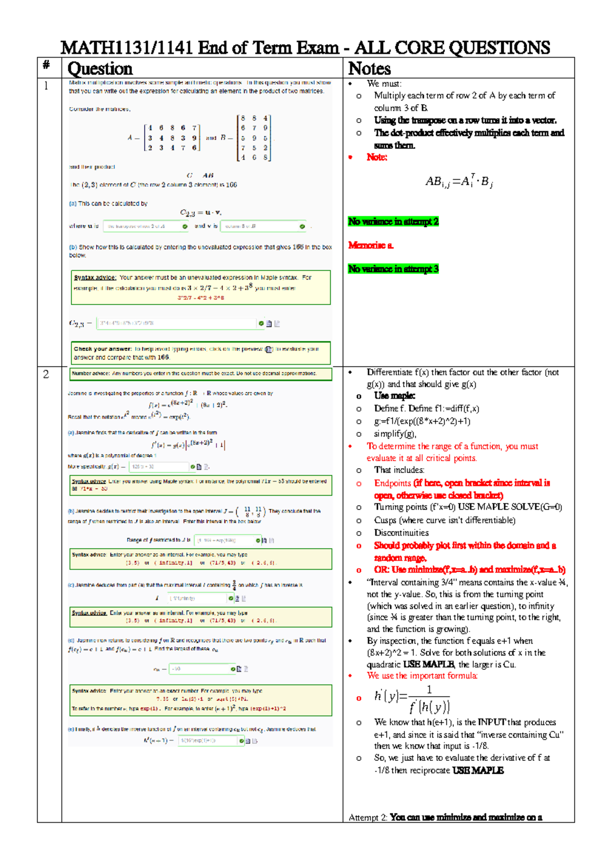 End of Term Exam - Core Questions Review (MATH 101) - Studocu