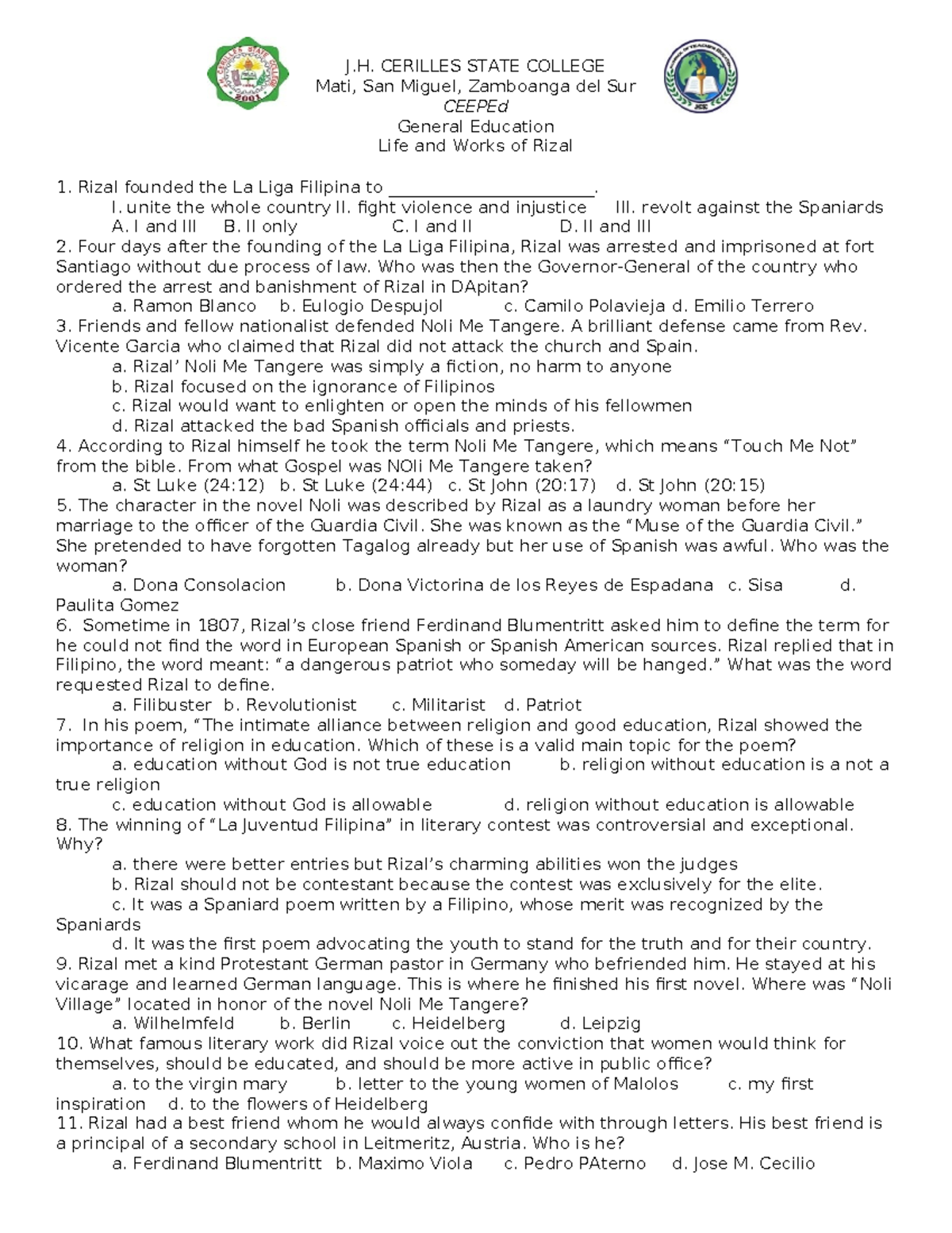 Life and Works of Rizal Review: Comprehensive Study Guide - Studocu