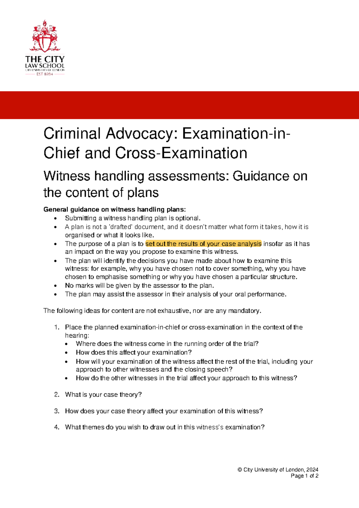 CRIMADVGuide to Witness Handling Plans for Exams and Trials Studocu