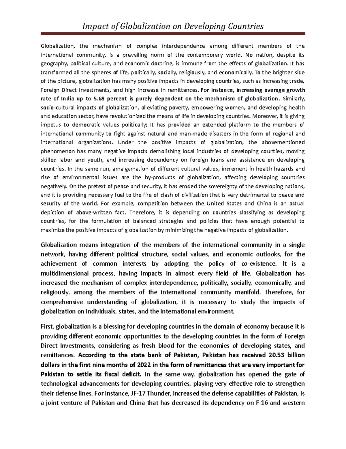 Positive Effects of Globalization on Developing Countries: A ...
