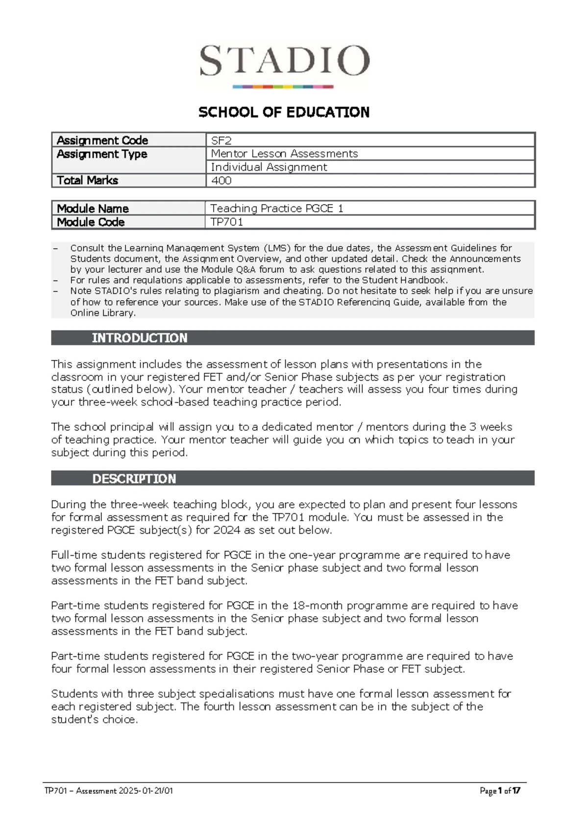 TLOS701 Portfolio of Evidence: Lesson Plan, Video, and Essay Insights ...