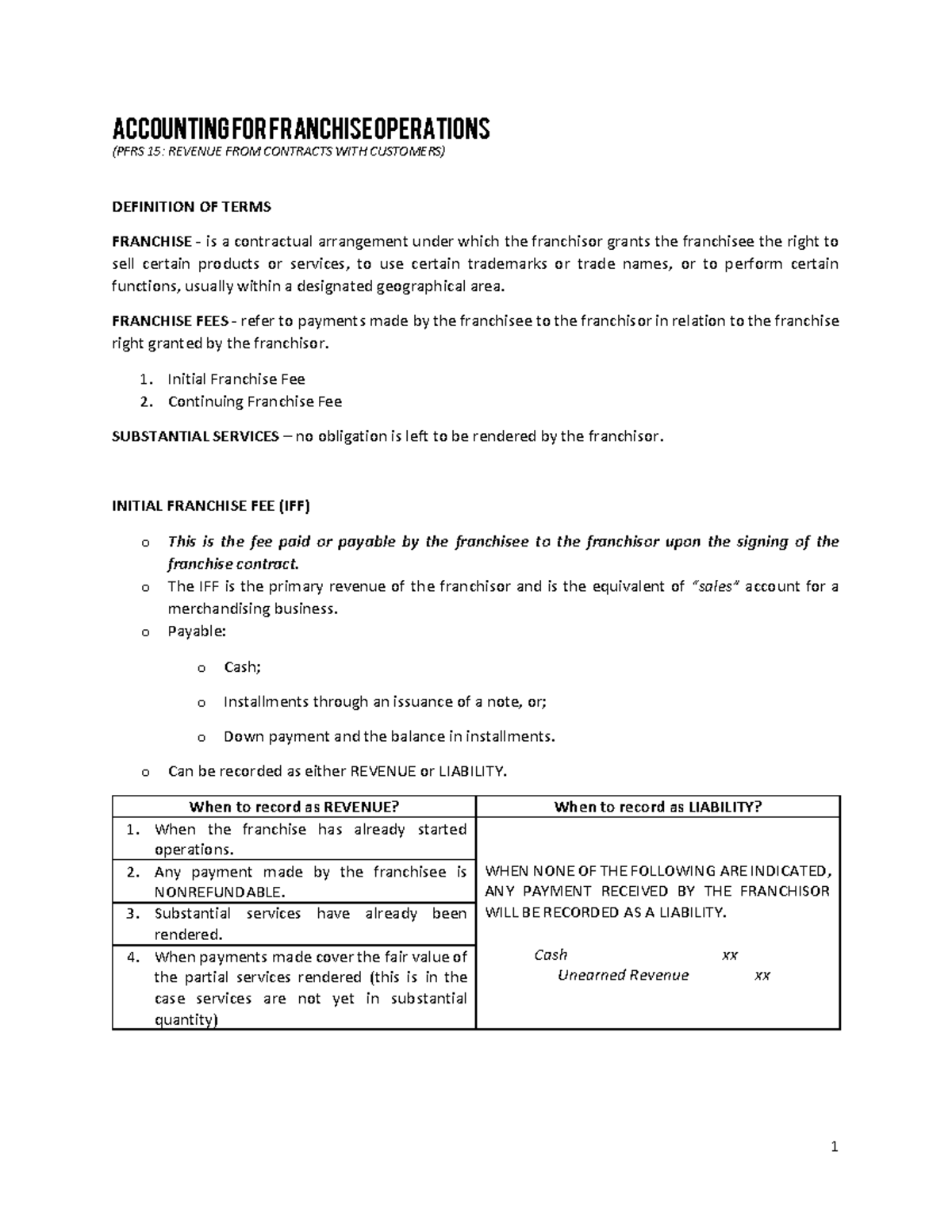 Franchise Accounting - Module Overview and Key Concepts - Document Preview