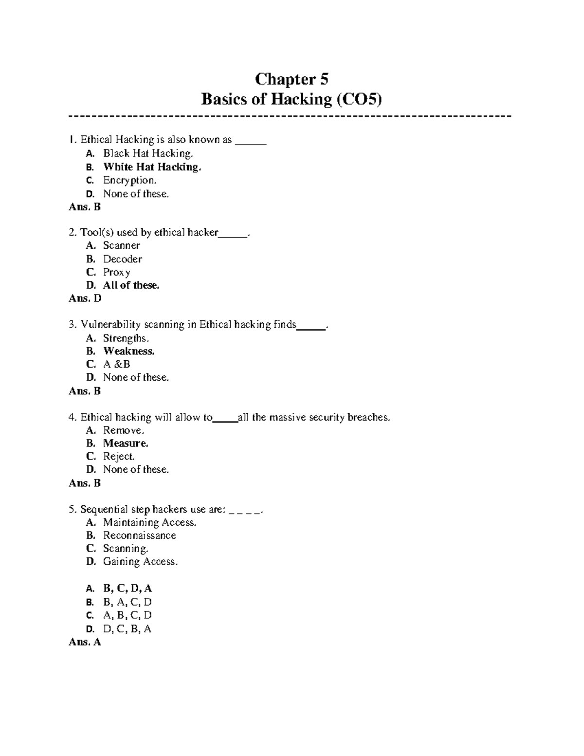 MCQ Unit 5 Basics of Hacking - Chapter 5 Basics of Hacking (CO5 ...