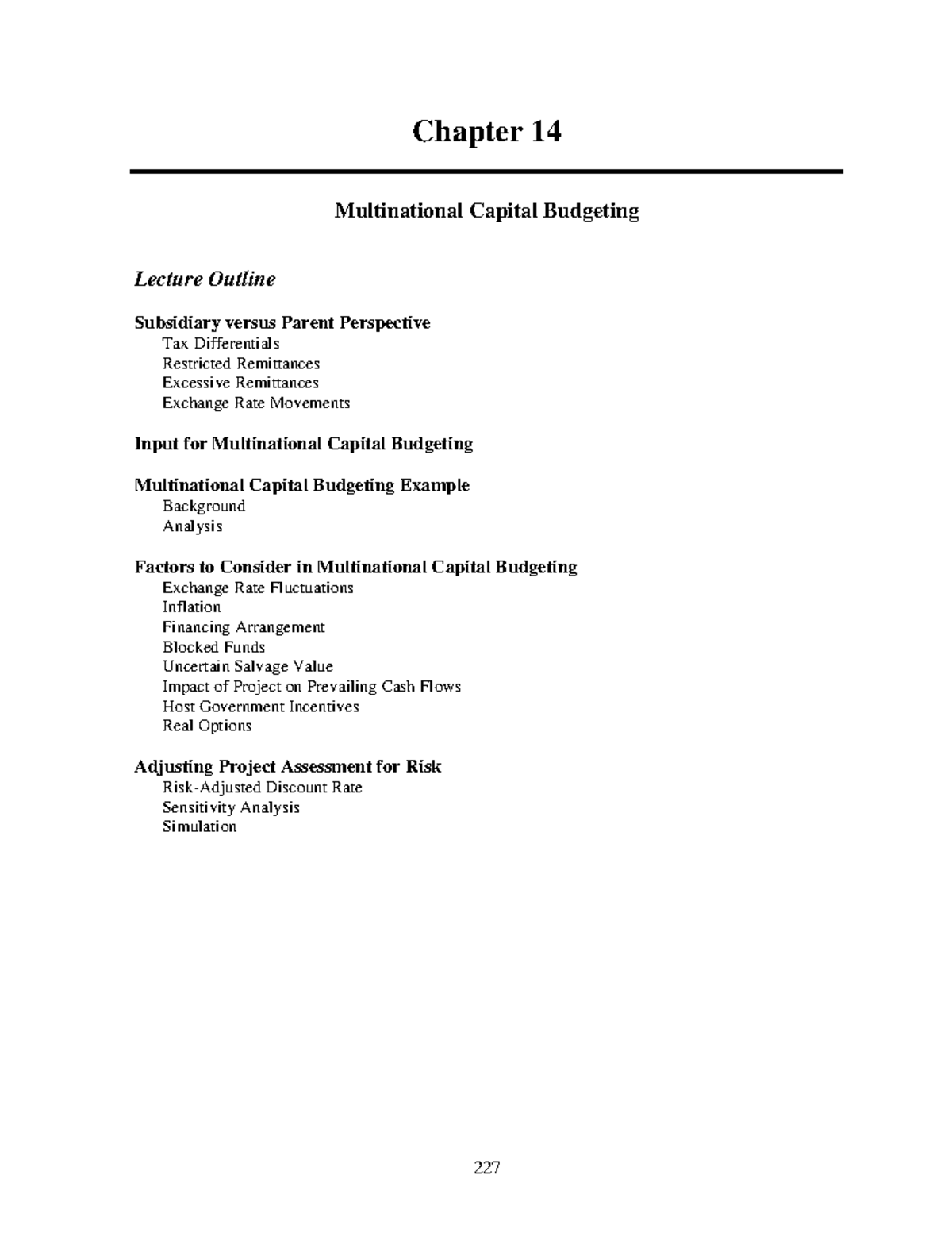 Chapter 14: Multinational Capital Budgeting - Lecture Outline and ...