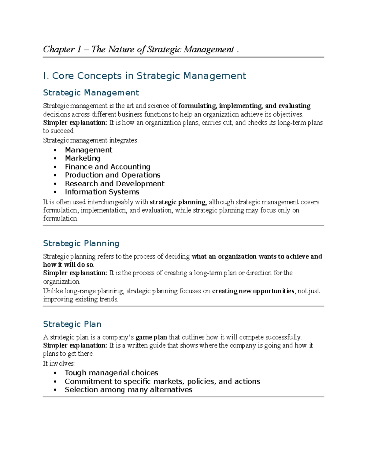 Strategic Management (SM) Chapter 1: Core Concepts & Processes - Studocu