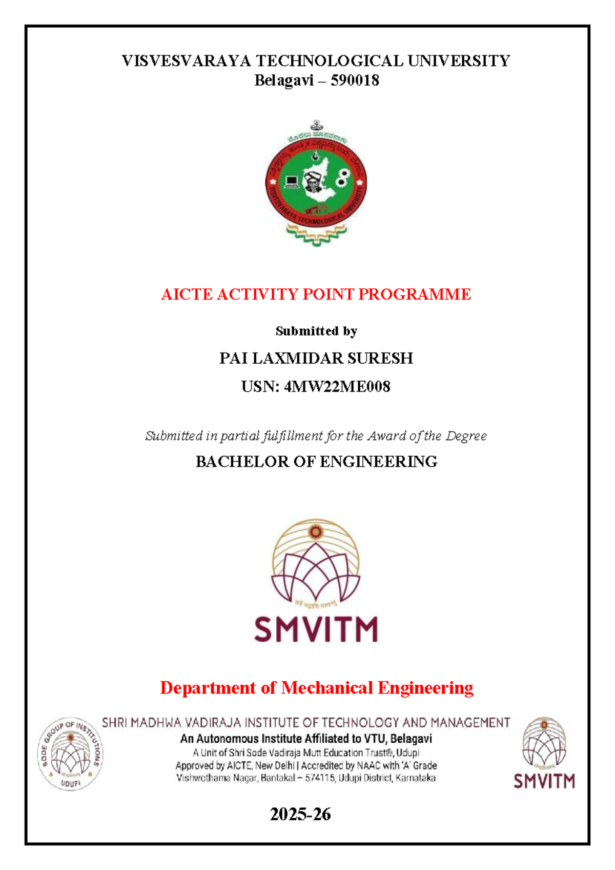 AICTE Activity Point Programme Report - Rural Outreach (4MW22ME008 ...