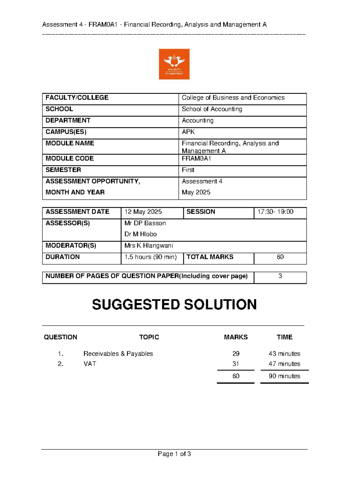 FRAM0A1 - Assessment 4 Solutions for Financial Recording Management ...