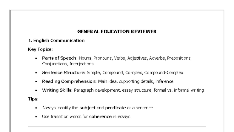 GENERAL EDUCATION REVIEWER: Key Topics in English, Math & Science - Studocu