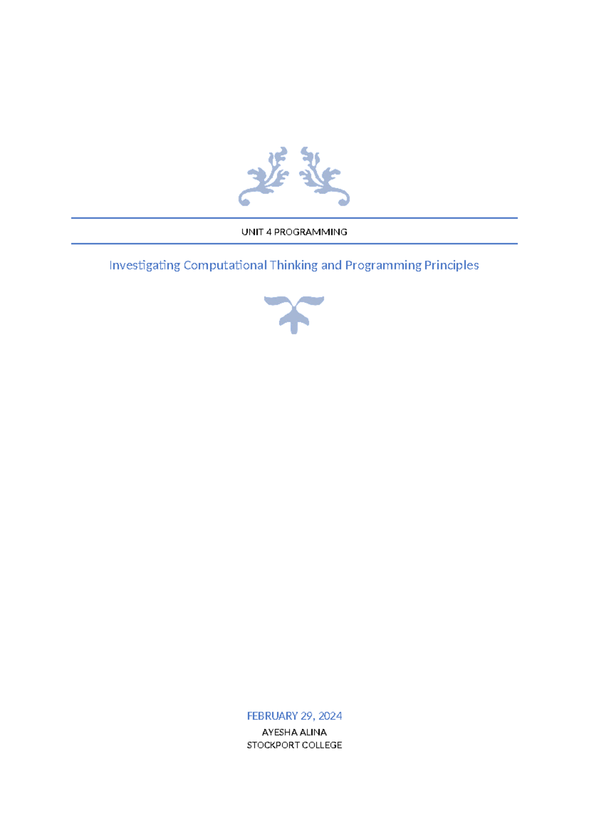 UNIT 4 Programming Principles: Computational Thinking & Language ...
