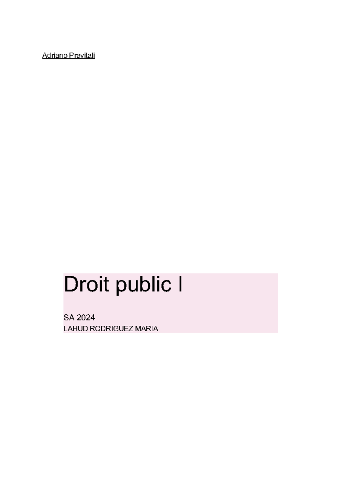 Droit Public I - Résumé et Notes de Cours SA 2024 - Studocu