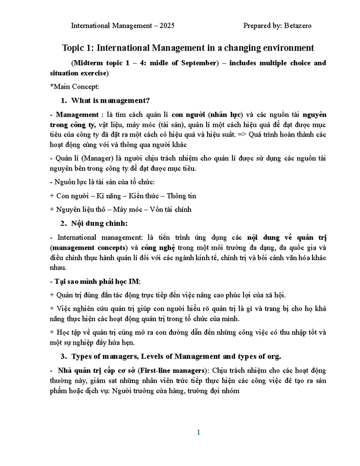 International Management 2025: Midterm Study Notes on Management ...