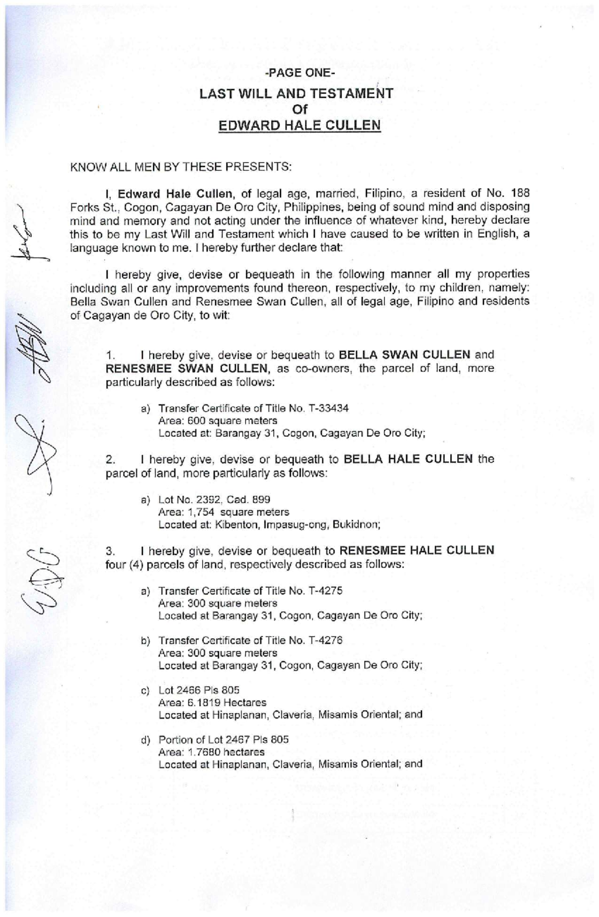 235515407 Last Will and Testament of Edward Hale Cullen - Studocu