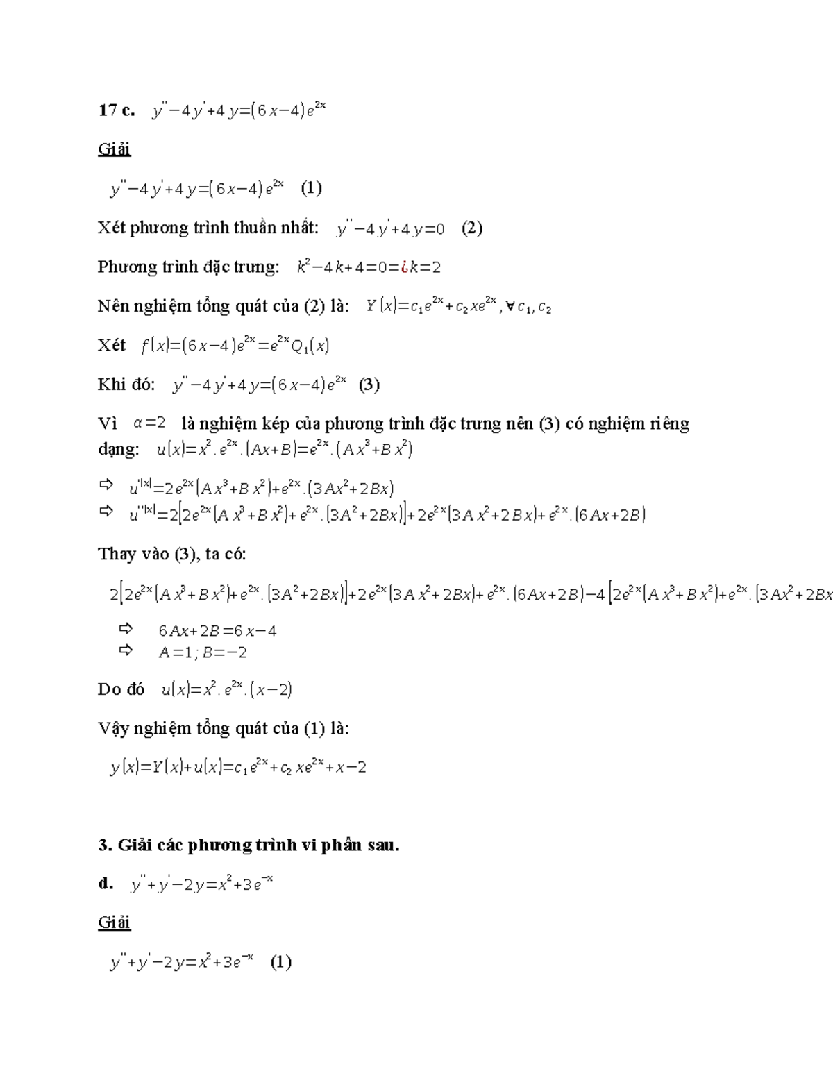 bài tập chương 6- toán cc (sách vàng) - 17 c. y '' − 4 y ' 4 y=( 6 x− 4 ...