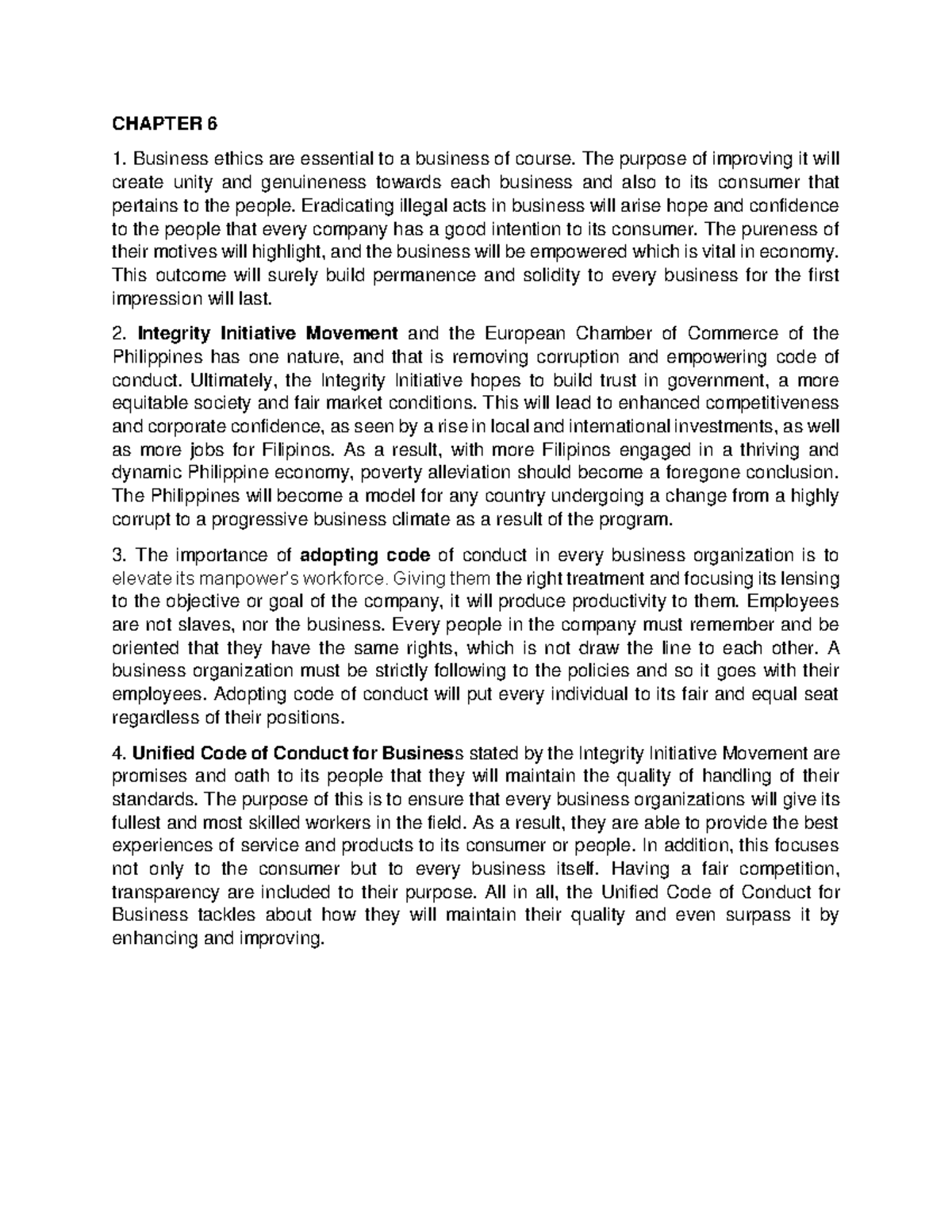 Chapter 6 - CHAPTER 6 Business ethics are essential to a business of ...