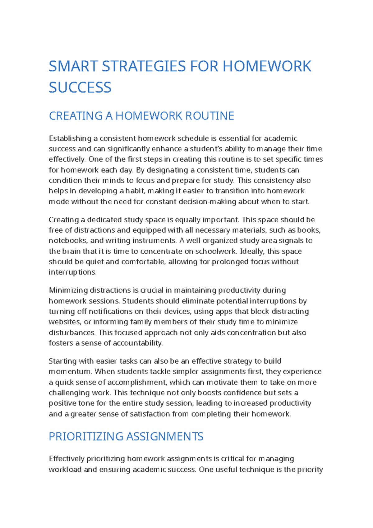 Smart Strategies for Homework Success - SMART STRATEGIES FOR HOMEWORK ...