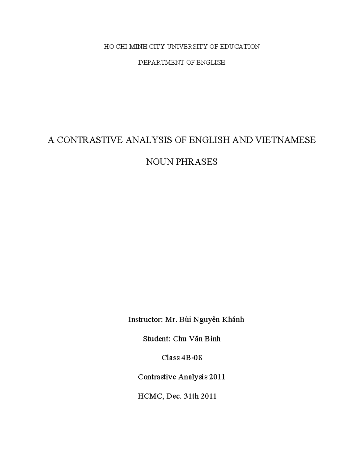 A Contrastive Analysis OF English AND VI - HO CHI MINH CITY UNIVERSITY ...