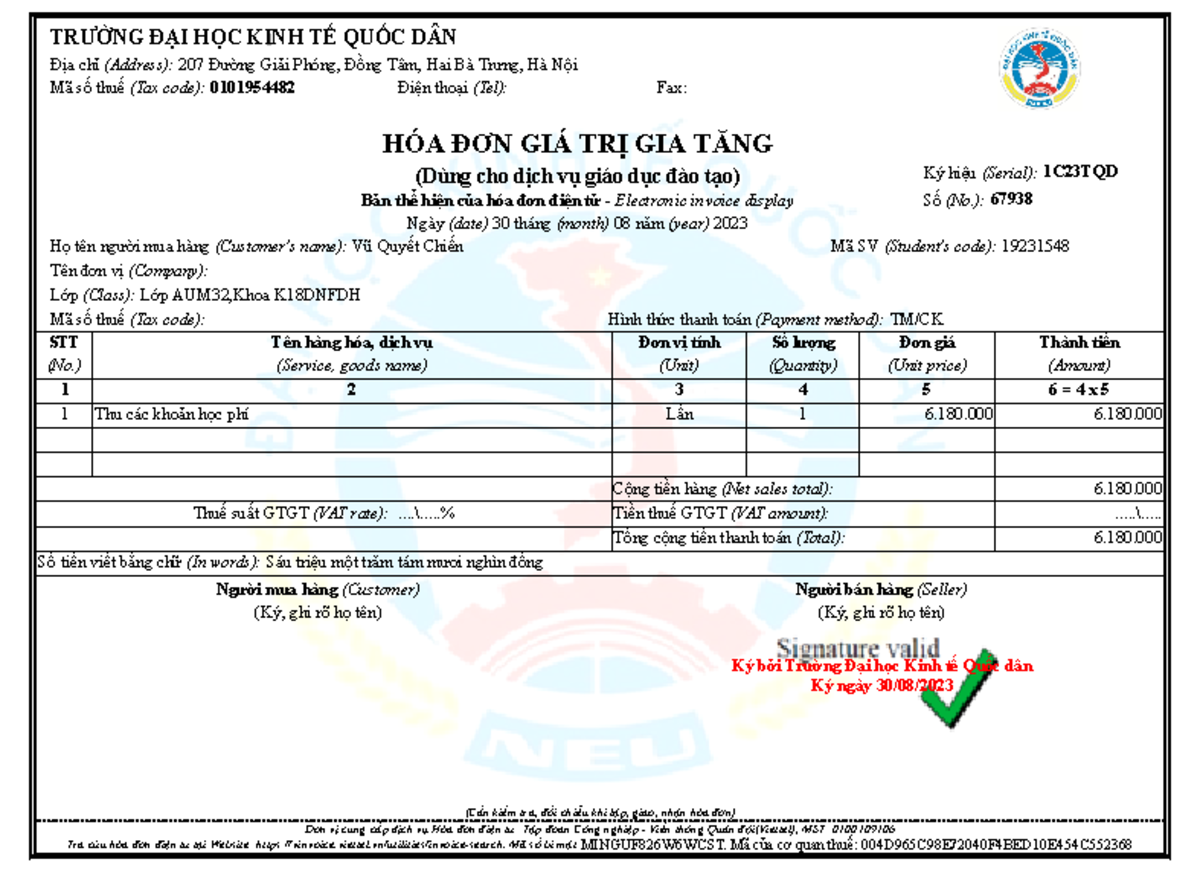 HÓA ĐƠN TRUNG TÂM NGOẠI NGỮ CẦN GHI RÕ THÔNG TIN NGƯỜI MUA VÀ NỘI DUNG DỊCH VỤ
