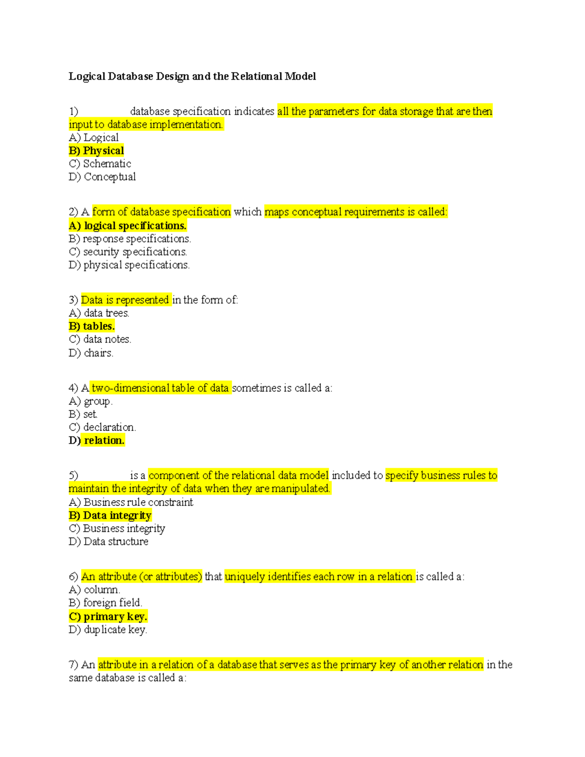 Trac-nghiem-database - Logical Database Design and the Relational Model ...