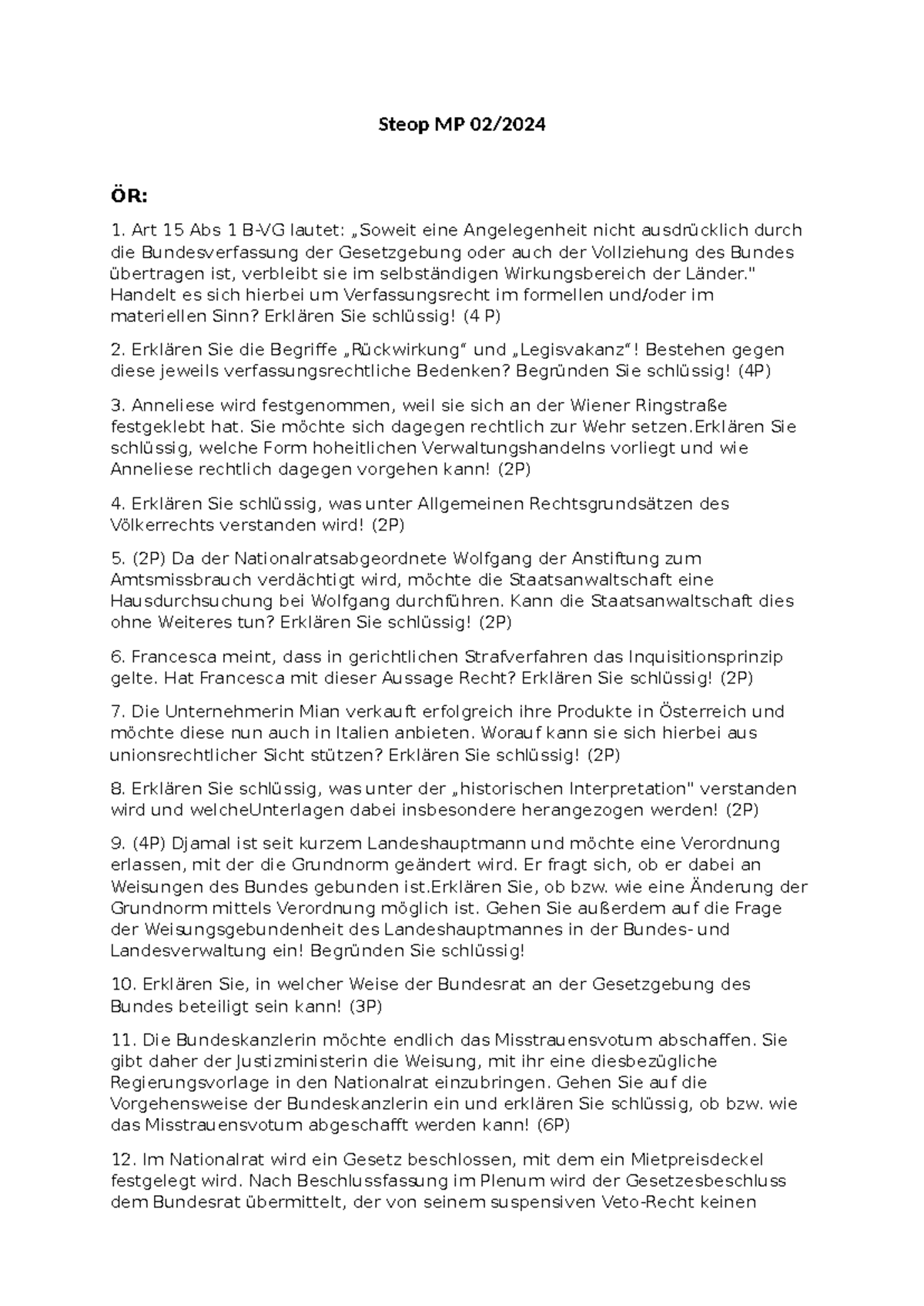 Steop Fragen zur ÖR und PR 2024: Aufgaben und Erklärungen - Studocu