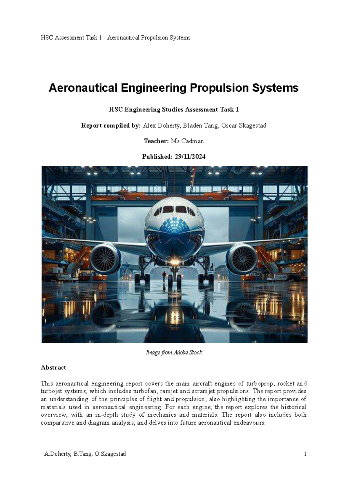 HSC Engineering Studies Assessment Task 1: Aeronautical Propulsion ...