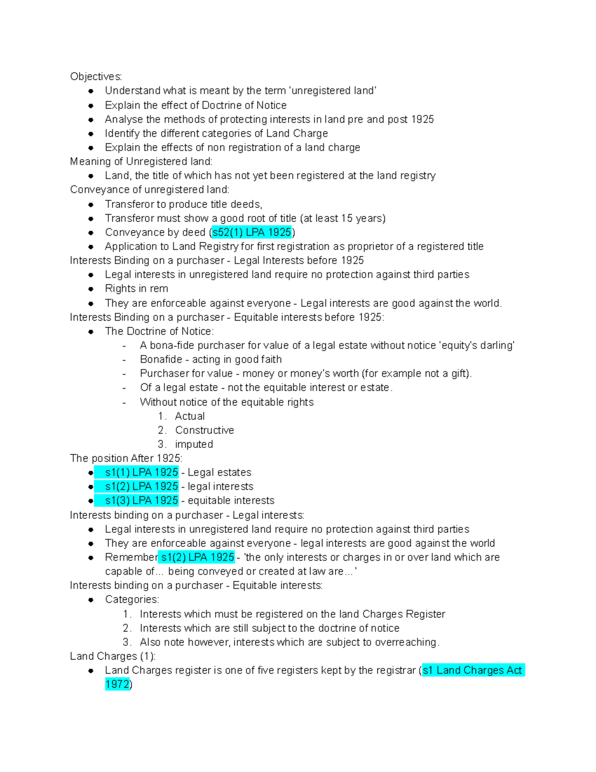 Unregistered Land - Lecture notes - Objectives: Understand what is ...