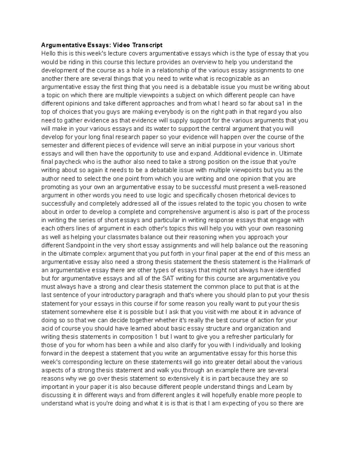 Argumentative Essays and Thesis Statements - Argumentative Essays ...