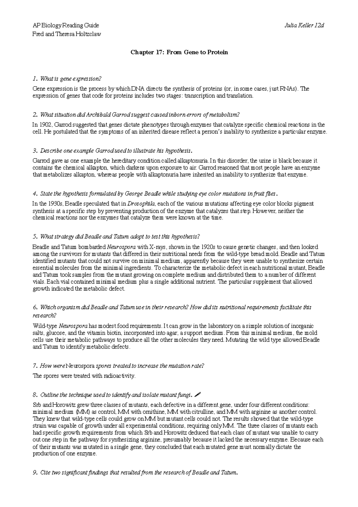 AP Biology 12d Reading Guide: Chapter 17 - From Gene to Protein - Studocu