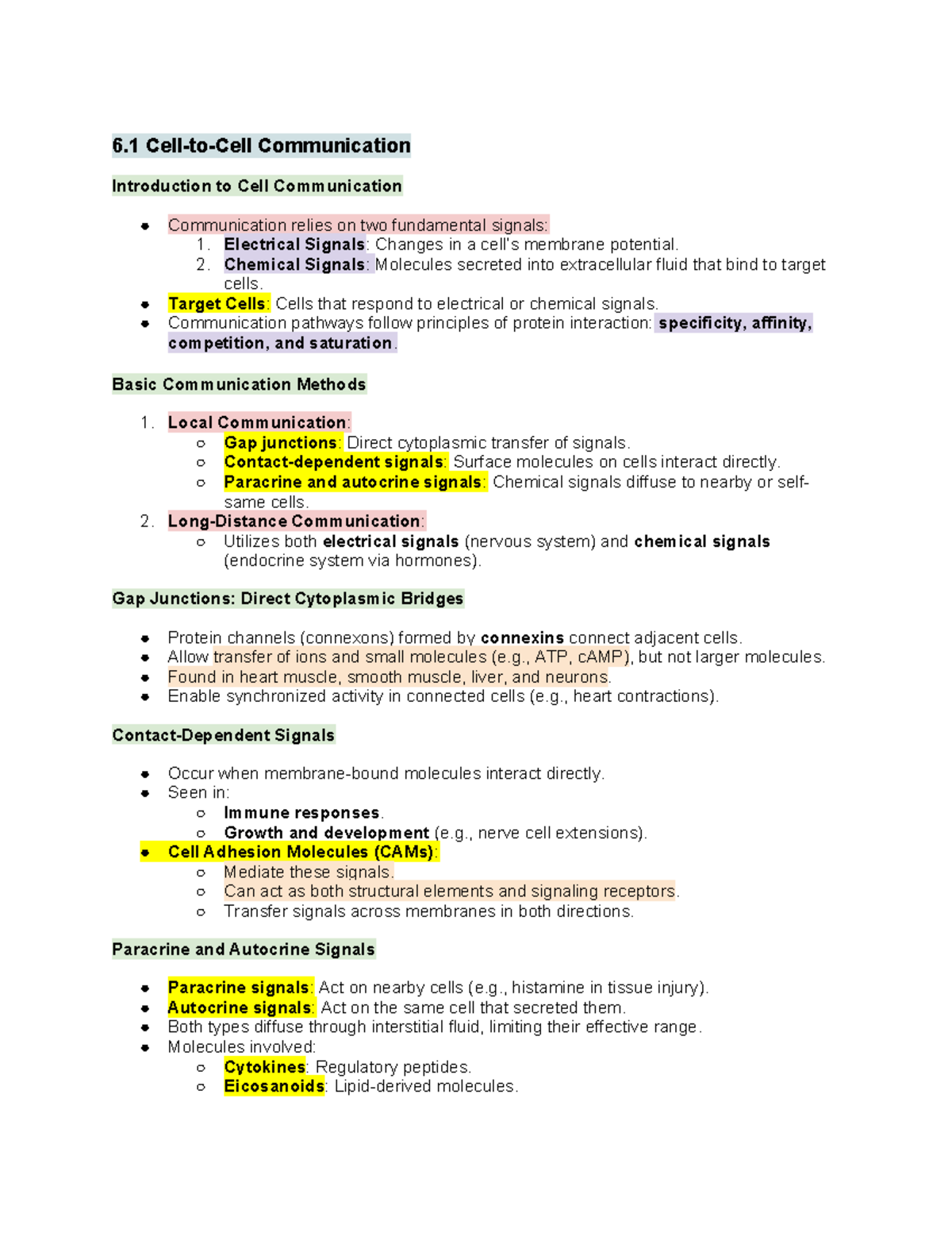 Chapter 6: Communication, Integration, and Homeostasis Overview - Studocu