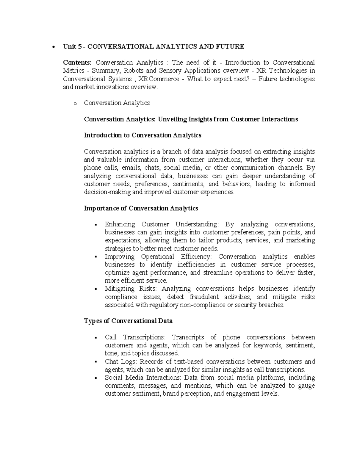 Unit 5 - Conversational Analytics & Future Technologies Overview - Studocu