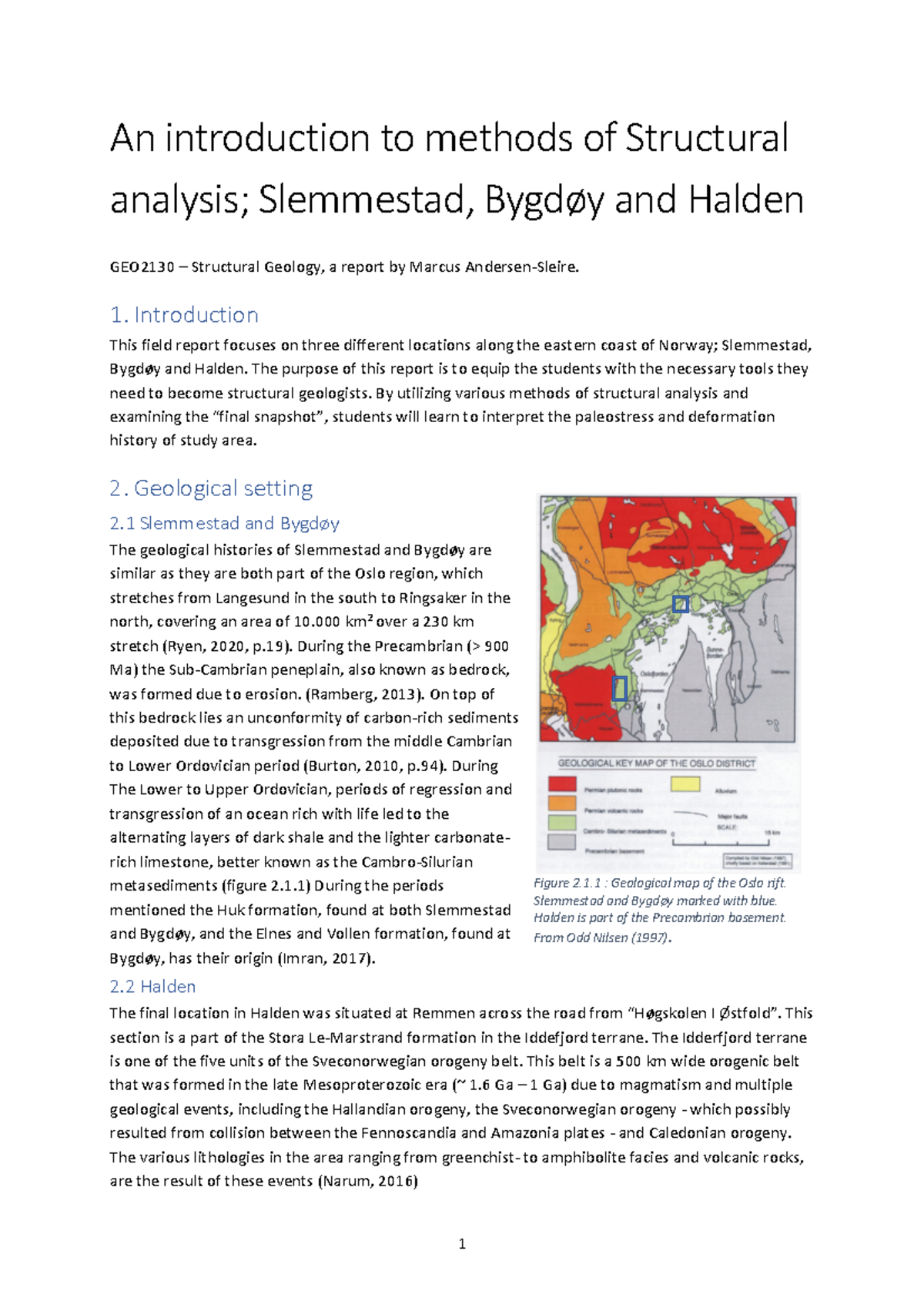 GEO2130 Structural Analysis Field Report: Slemmestad, Bygdøy, Halden ...