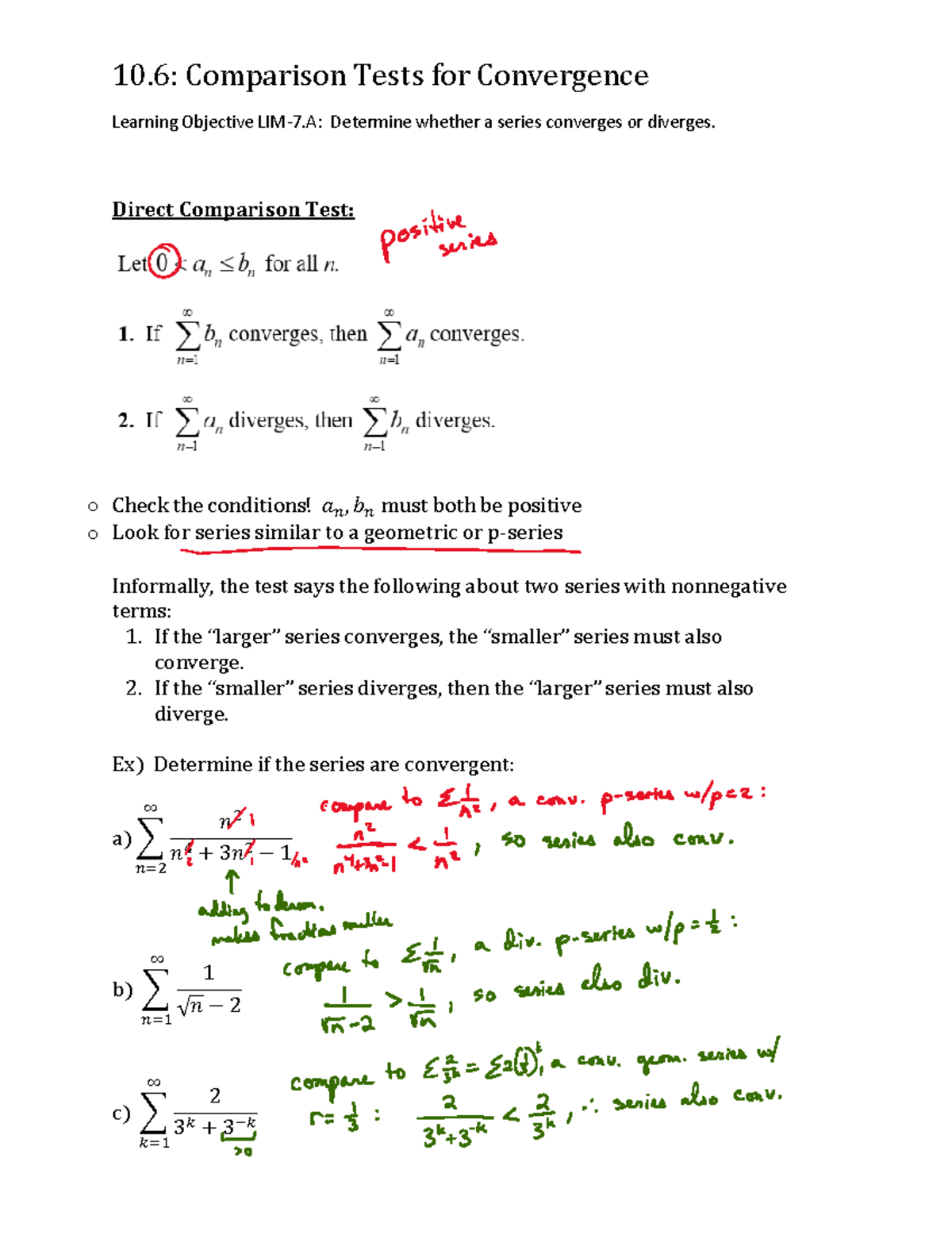 10.6: Comparison Tests for Convergence - Chapter Notes - Studocu