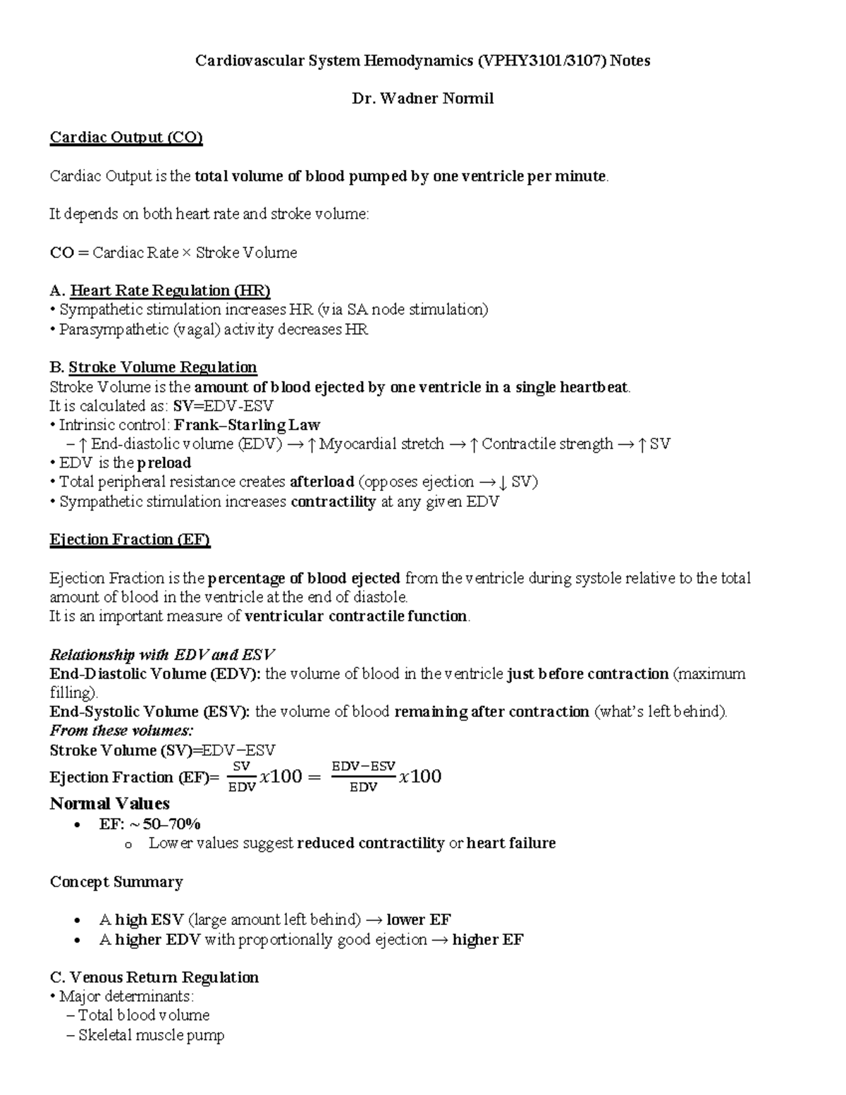 Hemodynamics Lecture Notes (BIO 301) - Prof. Wadner Normil - Studocu