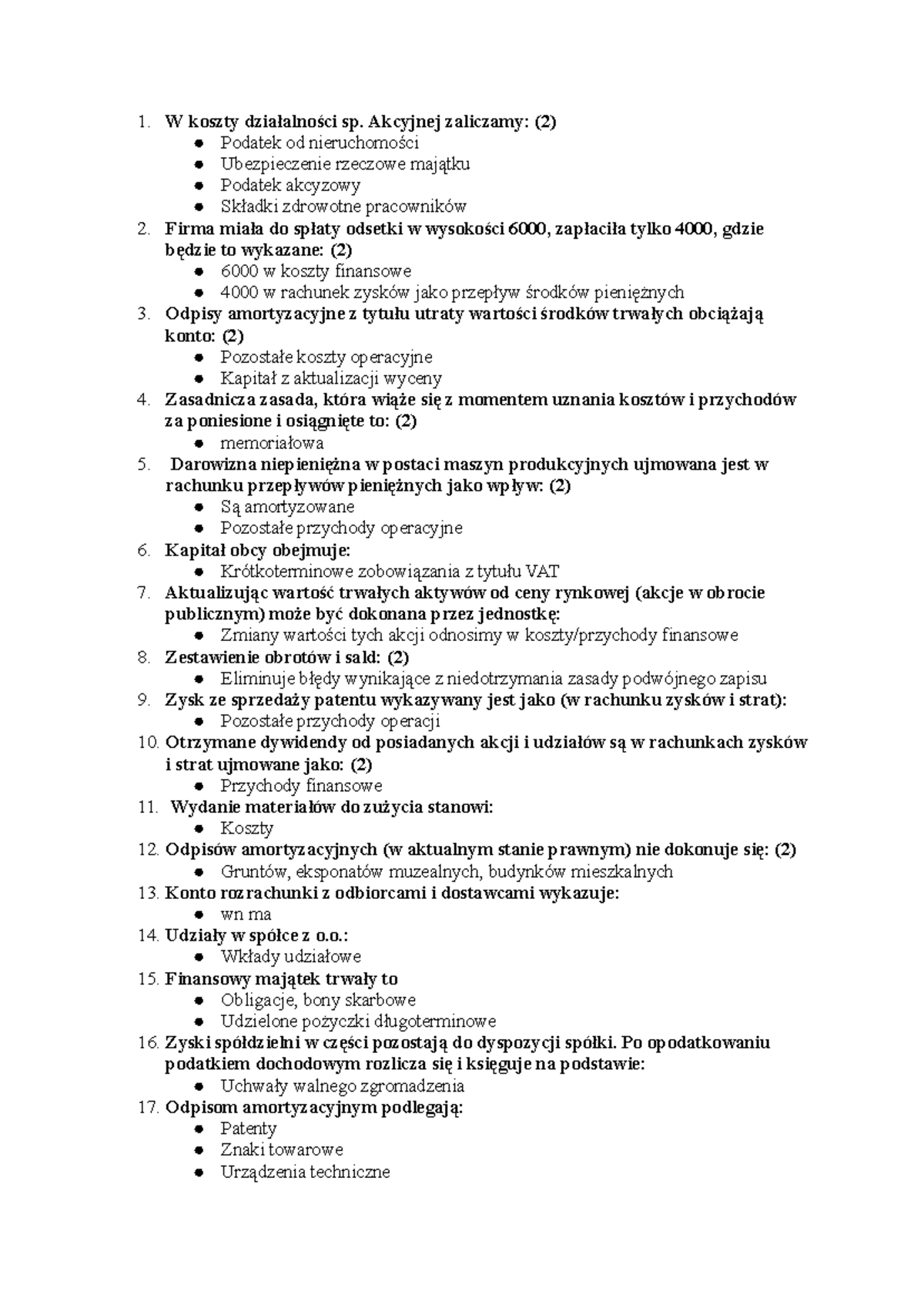Przykładowe pytania do egzaminu z rachunkowości (RACH-EXAM) - Studocu