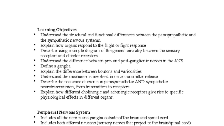 ANS - Comprehensive Notes on Autonomic Nervous System Functions - Studocu