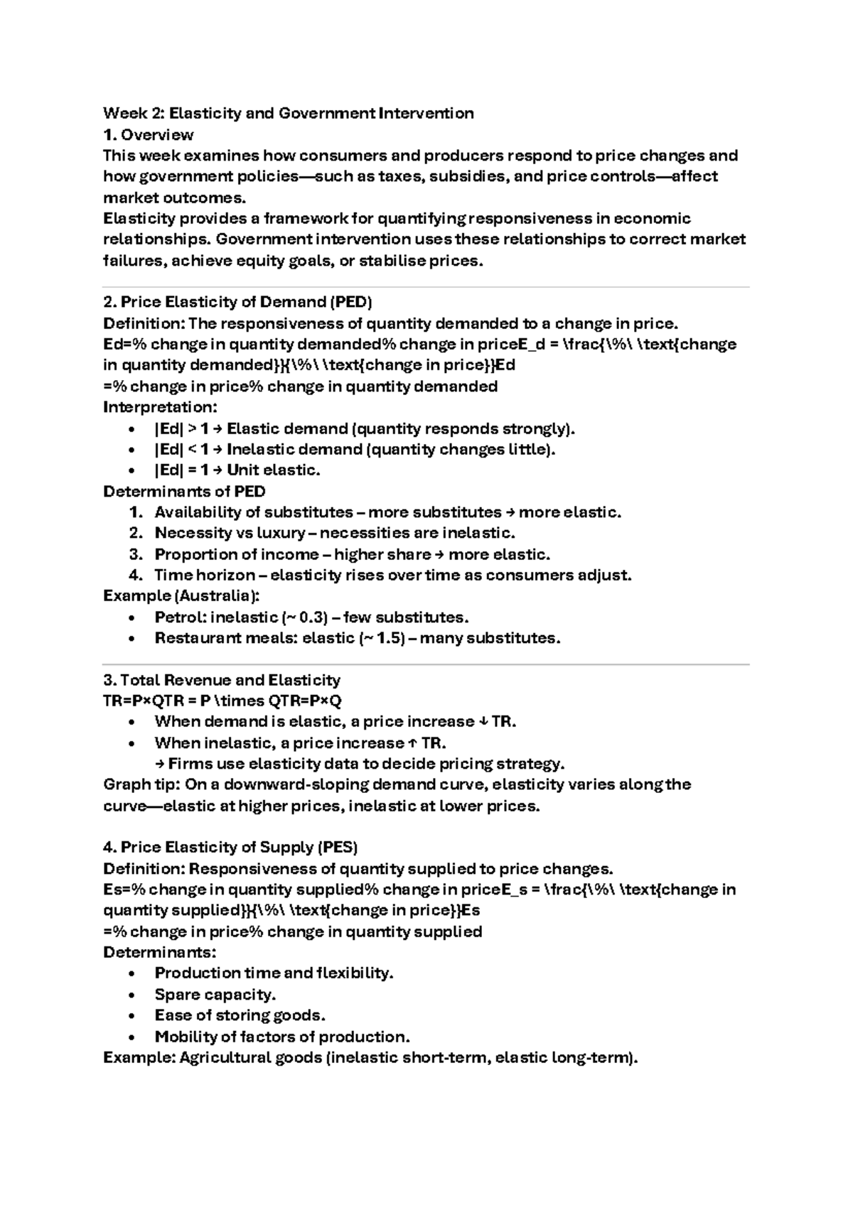 Week 2 MAE101 - Elasticity & Government Intervention Notes - Studocu