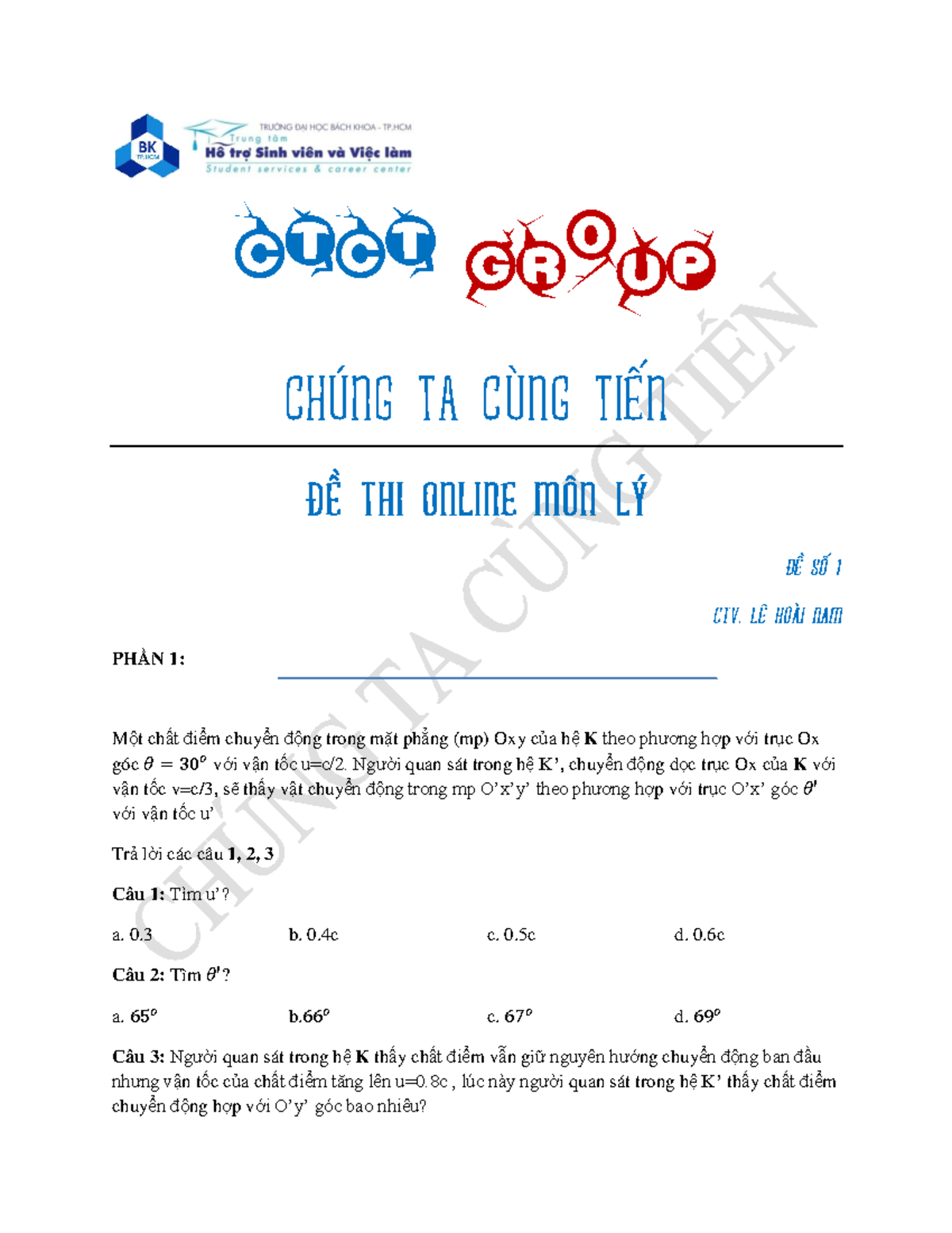 [VL2] Đề thi online CTCT: Chất điểm và Va chạm trong Vật lý - Studocu