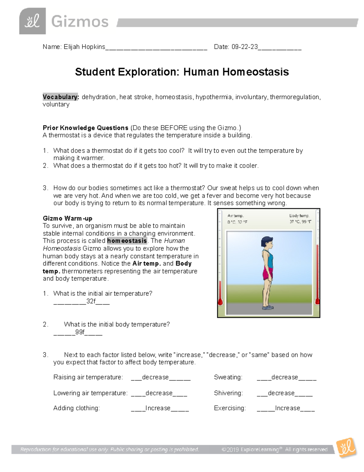 Human Homeostasis SE - Complete Answer Key and Analysis - Studocu
